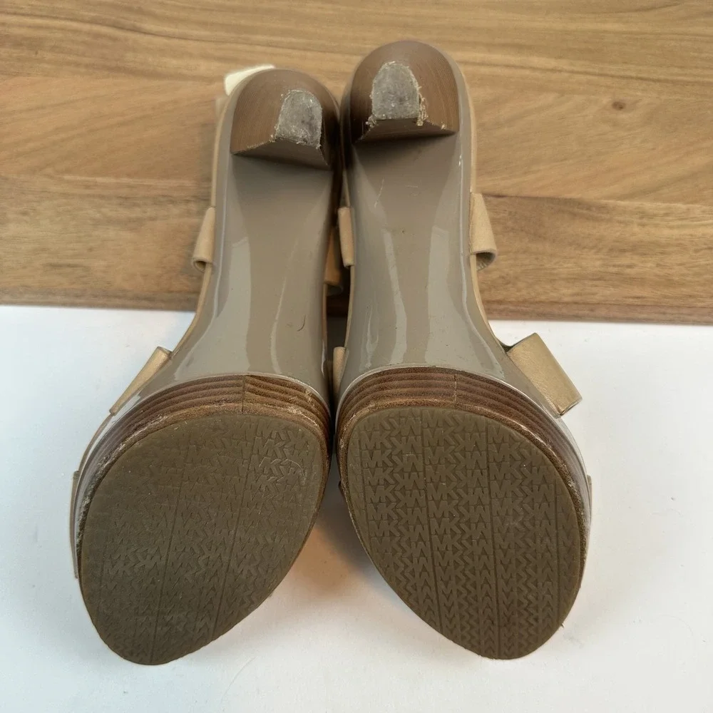 Womens‎ Michael Kors Carla Beige Leather Heeled Platform Sandals Size 11 M GUC